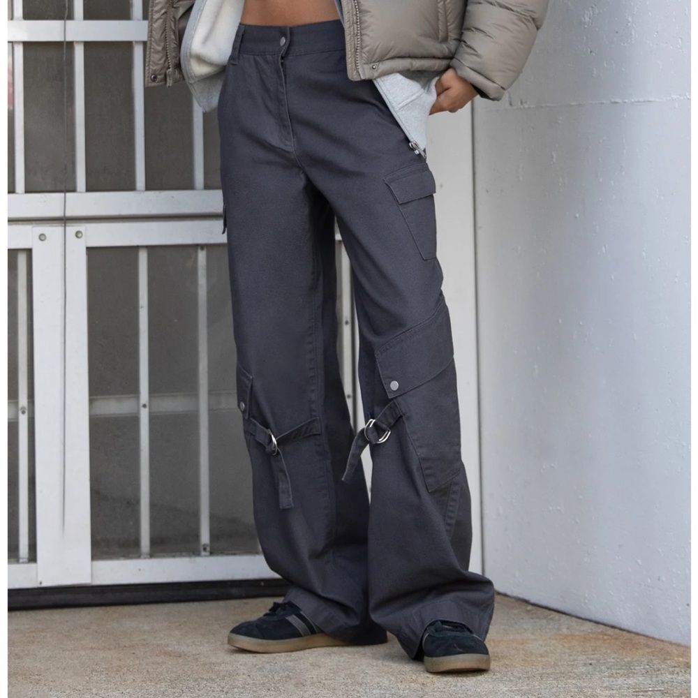 OAK + FORT Dark Charcoal Wide Leg Cargo Pants